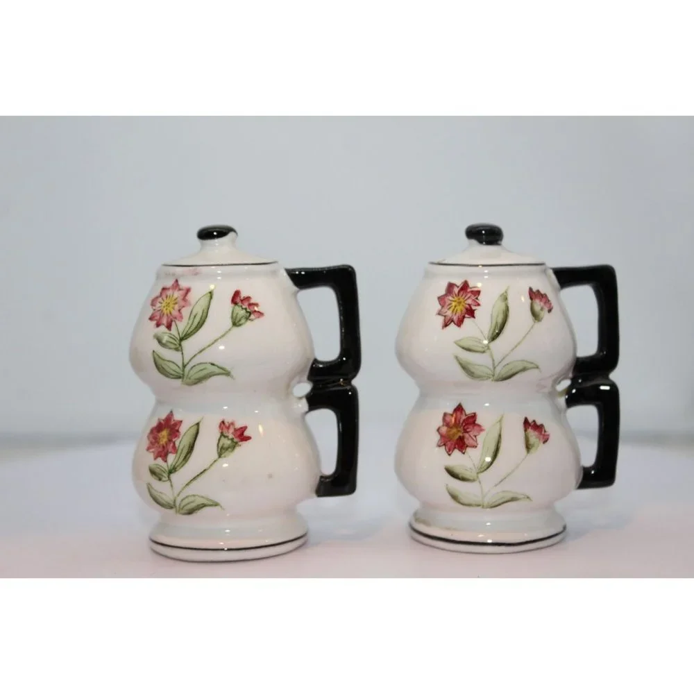 Salt & Pepper Shakers - Vintage Floral Patten, Double Stack Handle